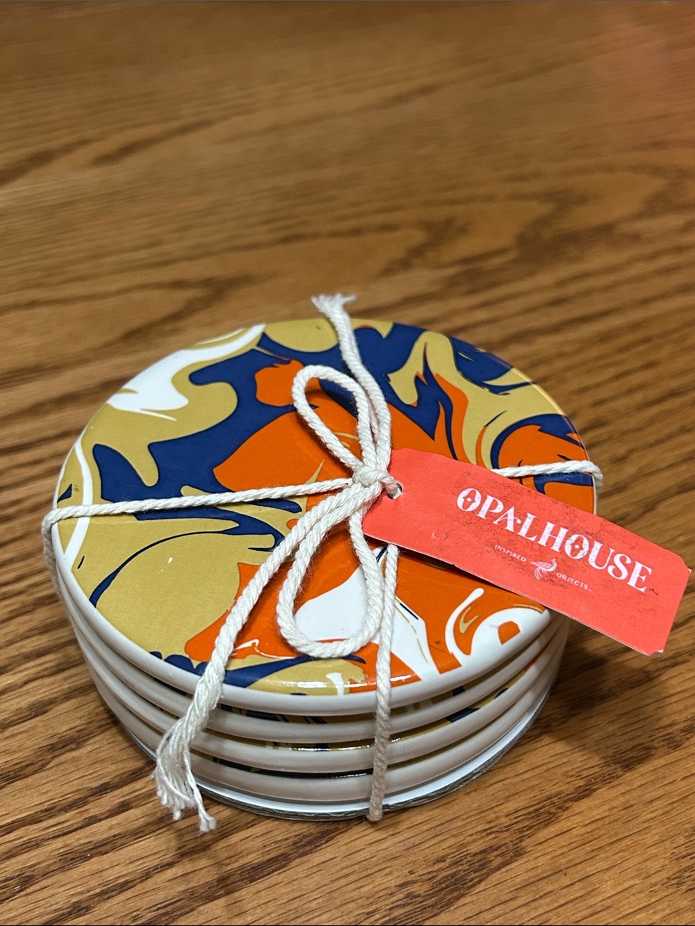 Opalhouse Orange, Navy, Gold & White Ceramic Coaster Set (4) NIP